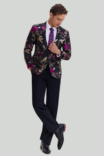 Black Jacquard Satin Notched Lapel Homecoming Blazer